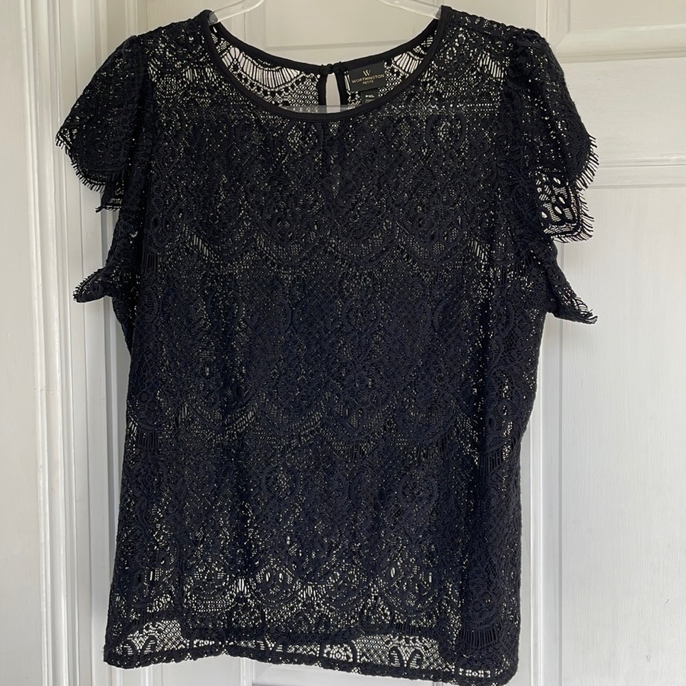 Worthington, XL Petite, black lace top
